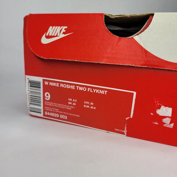 NEW Nike Roshe Two Flyknit Women's Shoes US Size 9 Black Photo Blue Volt Neon - Picture 14 of 14